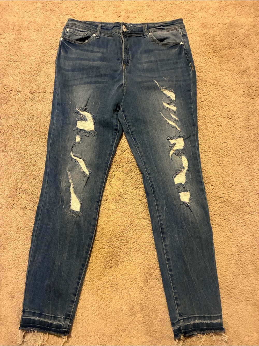 INC International Concepts Distressed Dark Blue Skinny Jeans